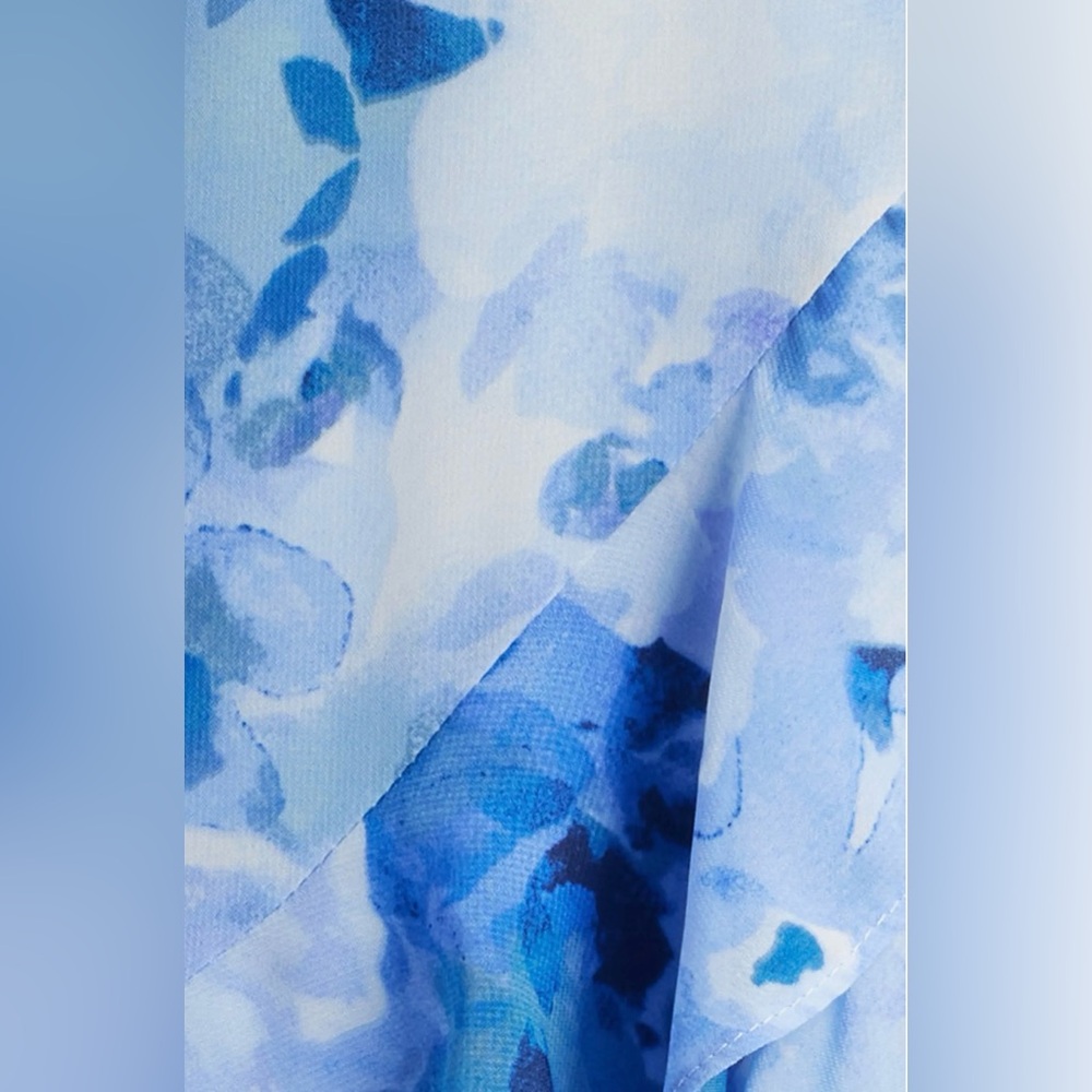 Eliza J Asymmetrical Blue Floral Ruffle Cap Sleeve Surplice V Neck Maxi Dress - Picture 8 of 11